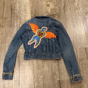 Switch USA Vintage Y2K Embroidered Denim Jacket with Peace and Heart size XS